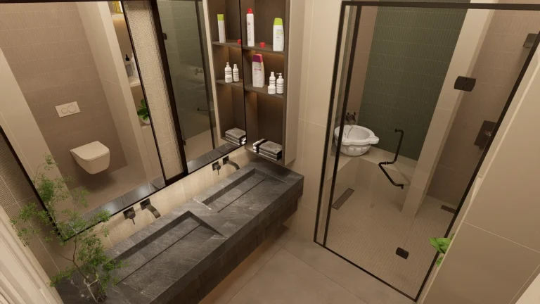 Vadi Villa - İç Mekan Render - Üst Kat Genel Banyo 4
